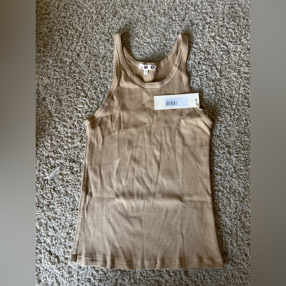 AMO Tan Ribbed Sleeveless Tank Top